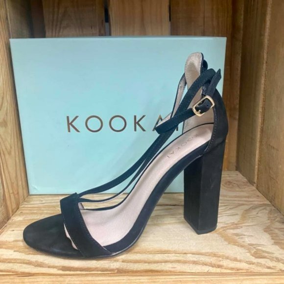 KOOKAI Leather Suede Brazil Black Strappy Chunky High Heels RRP 160 - Picture 8 of 9